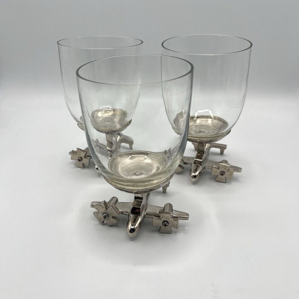 Godinger Silver Art Airplane stemless wine glasses set of Three
